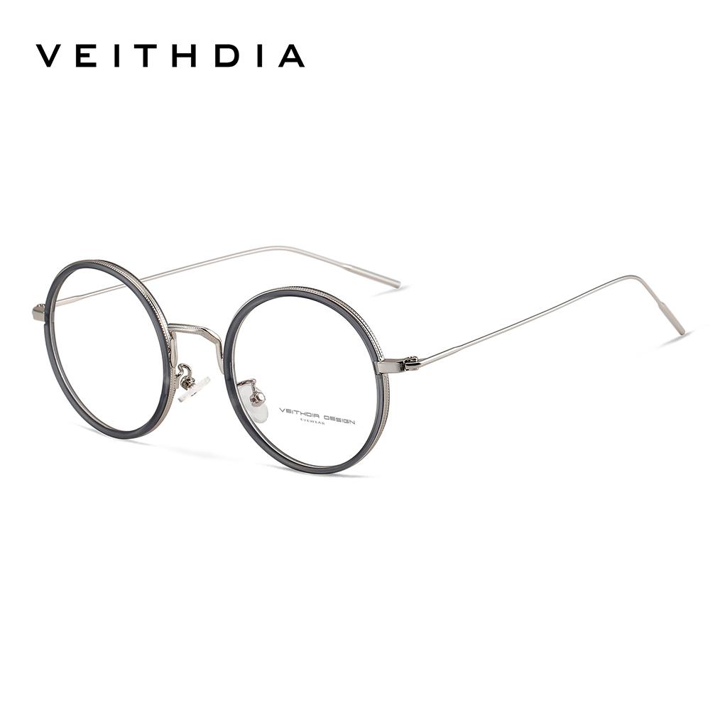 

VEITHDIA Retro Round Eyeglasses Frame Fashion Anti Blue Light Glasses Customizable Myopia Prescription for Men/Women - 1225 Without Package