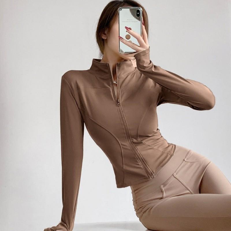 Sunscreen Clothing Yoga Clothing Skinny T-Shirt Sports Long Sleeve Running Training Pilates Stand-Up Neck Zipper Fitness Clothing Jacket