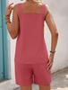 2026 Spring/Summer European and American Style Round Neck Solid Color Two-Piece Sleeveless Shorts Set for Women.