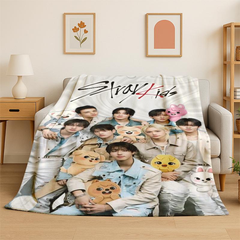 Kpop Stray Kids Music Star Flannel Blanket Soft Warm Throw Blanket for Bedroom Living Room Bed Travel Camping Picnic Gift