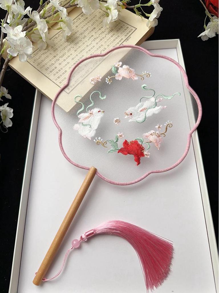 Ancient Style Chinese Embroidered Round Fan for Hanfu and Cheongsam