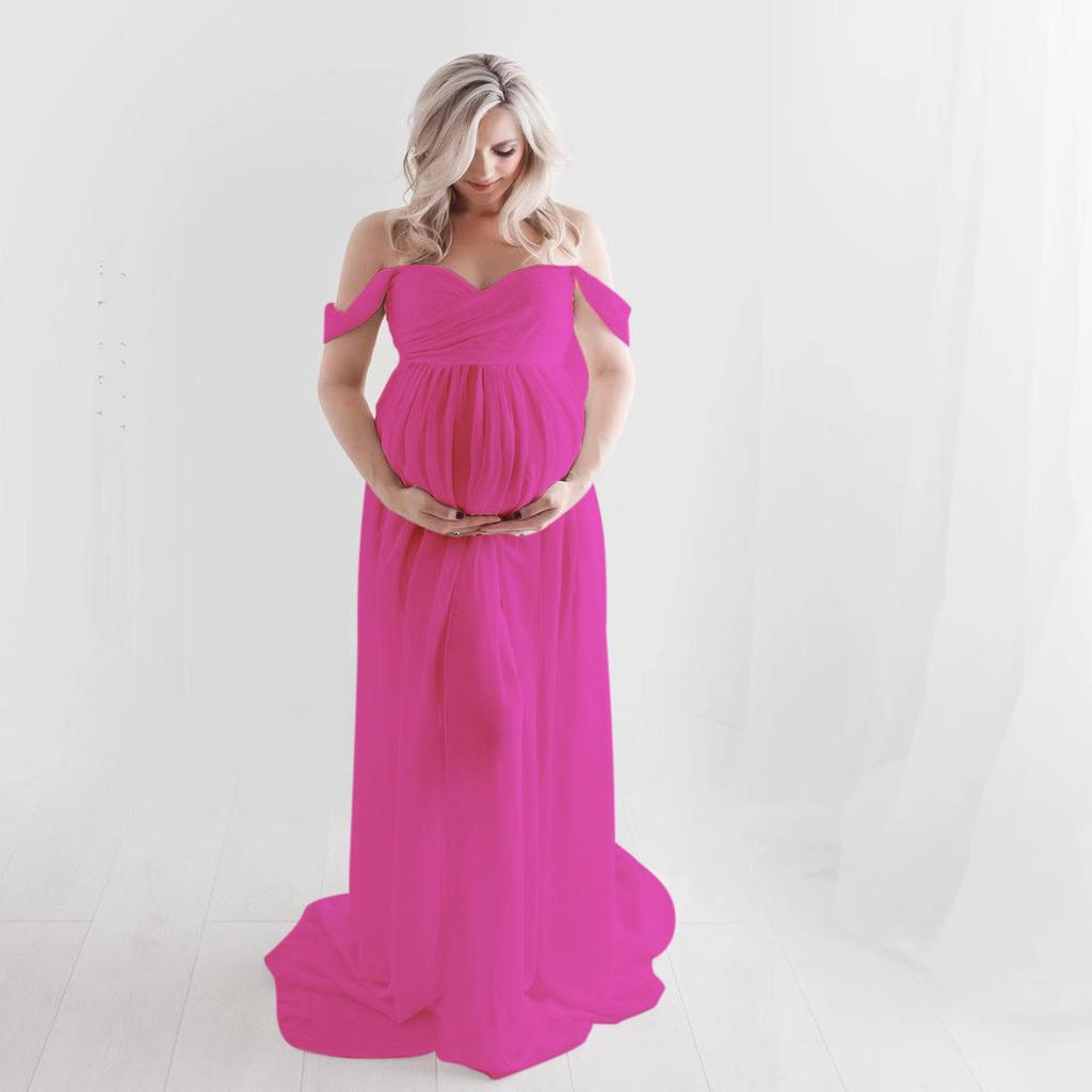 Elegant Lace & Chiffon Elastic Maternity Gown for Photoshoots