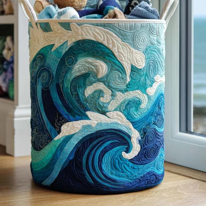Decorative Fabric Laundry Basket with Carry Handles, Folding Polyester Hamper for Closet Blanket and Towel Storage