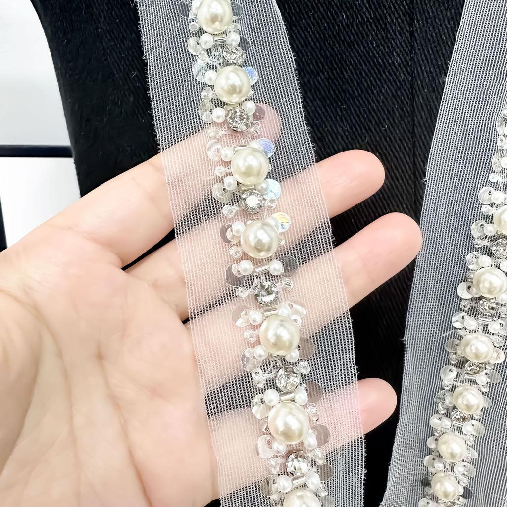 Mesh Bottom Heavy Industry Handmade Rhinestone Pearl Lace Diy Hair Accessories Fashion Clothing Neckline Accessories Barcode