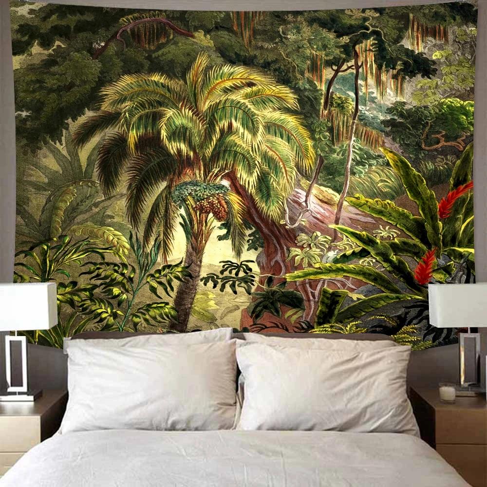 Natural Tropical Rain Forest Green Plant Banana Tree Tapestry Wall Hanging Tarot Hippie  Rugs Dorm Decor Blanket