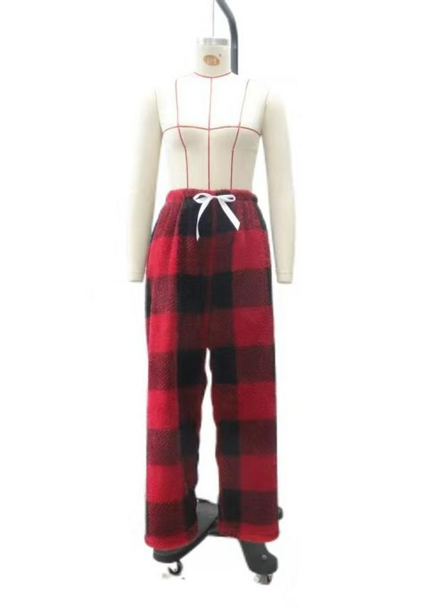2025 Women's Retro Plaid Winter Trousers: European and American Style, Elastic, Loose, Thick, Warm, Casual