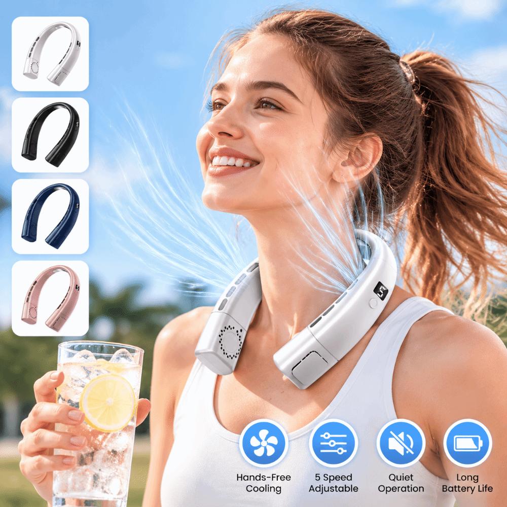 LED Digital Display Neck Fan 5-Speed Electric Air Cooler Portable Portable Neck Fan  Travel