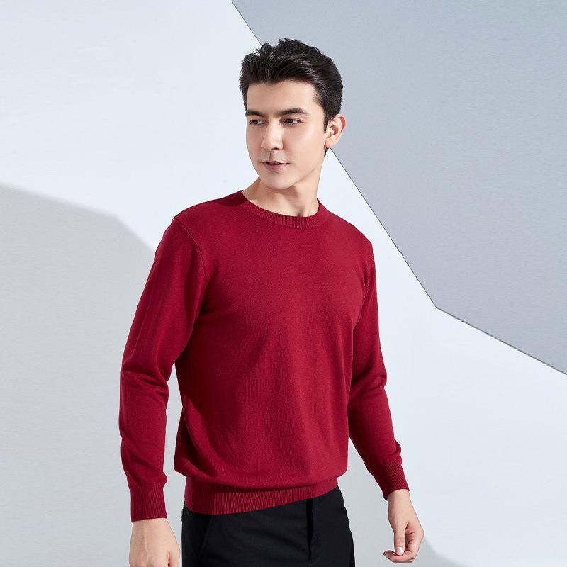 Autumn and Winter Men's Round Neck Loose Thickened Pullover Knit Sweater Solid Color Long-sleeved Short Section of Business Bottoming Warm Sweater
