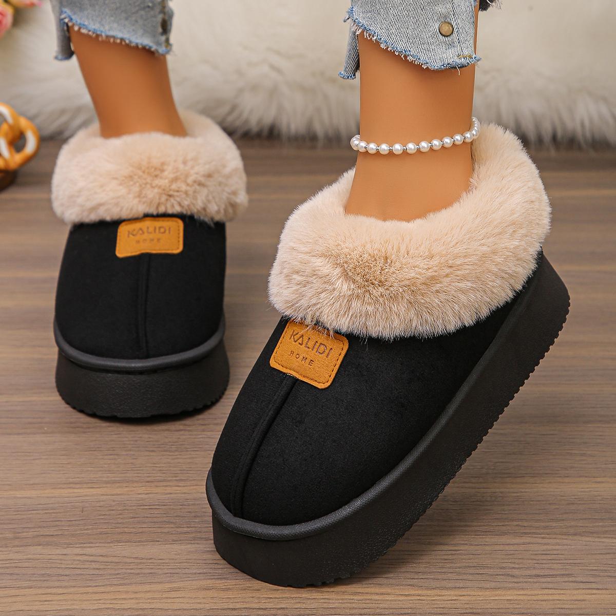 

Fashion Warm Faux Fur Snow Boots Women 2025 Winter Soft Thick Bottom Slip On Furry Booties Fashion New Style Suede Non Slip Ankle Boots 36-37 чёрный