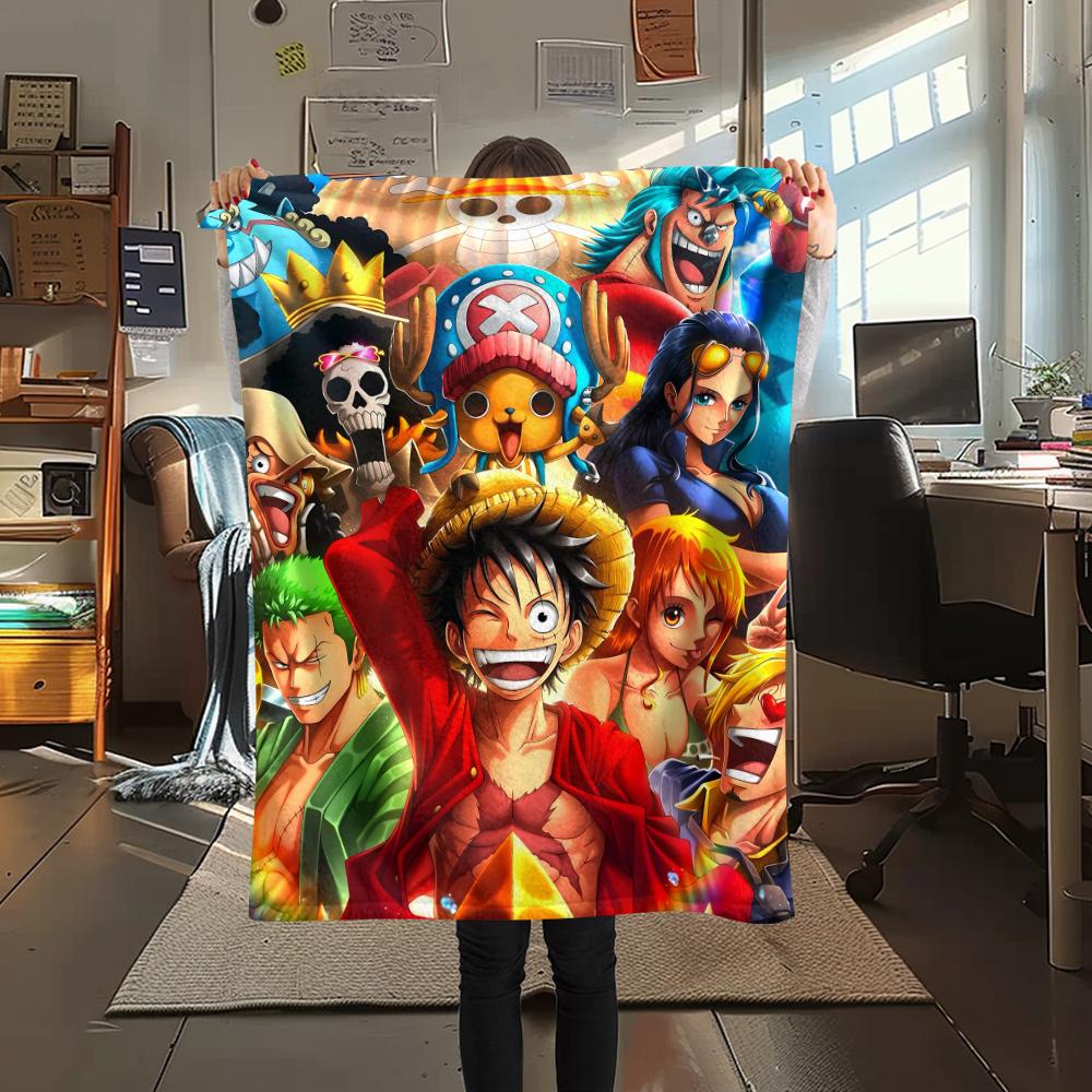 1Pc Luffy Print Flannel Blanket, High quality Comfortable for All Seasons, Home Decor, Warmth and Comfort, Perfect for Gifts
