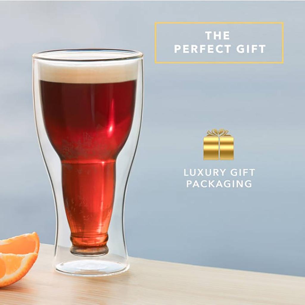 13.5 Oz Creative Flip Beer Glass Inverted Fruit Juice Drinks Water Glass Bar Restaurant Art Transparent Double Glass.