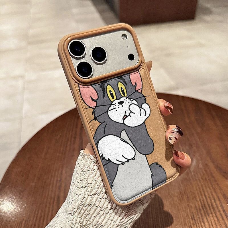 Cute Tom applies to Apple 17 mobile phone case iphone16pro15/14 anti-drop 13 all-inclusive 12 leather pattern large holes