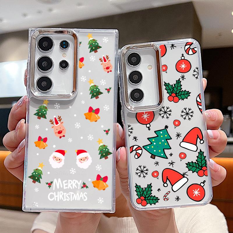 

Чехол для телефона Samsung S24 S23 Ultra S22 S21 A54 A34 A55 A35 A52 A14 с изображением мультяшной рождественской елки и Санты, прозрачный мягкий противоударный чехол из ТПУ Samsung S24 Ultra