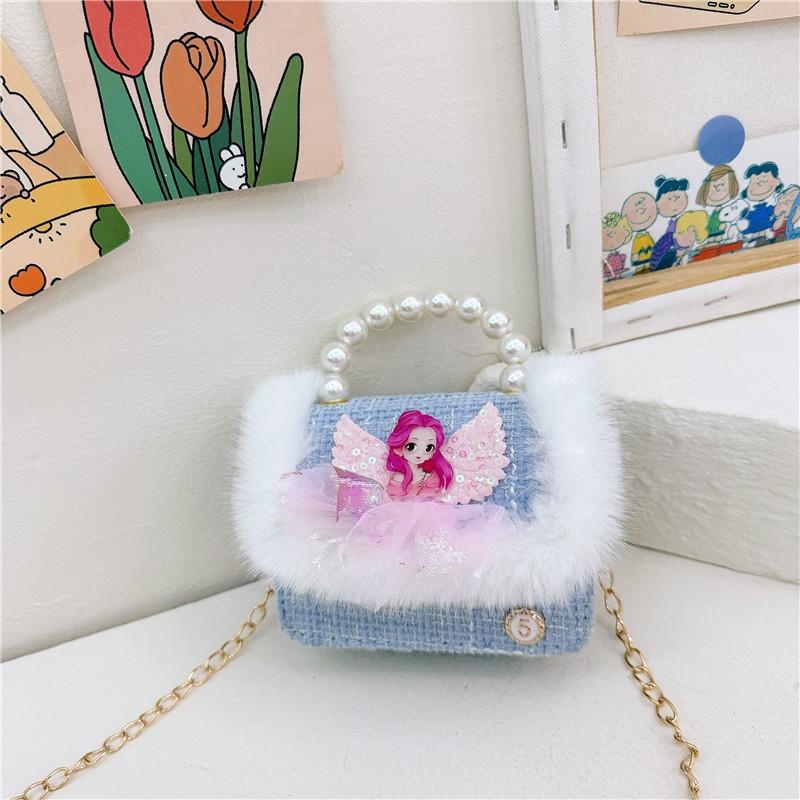 Adorable Mini Plush Cartoon Shoulder Bag For Girls With Cute Pearls And Fun Prints