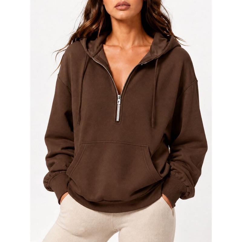 Women S Loose Fit Hooded Half Zip Pocket Casual Sweatshirt