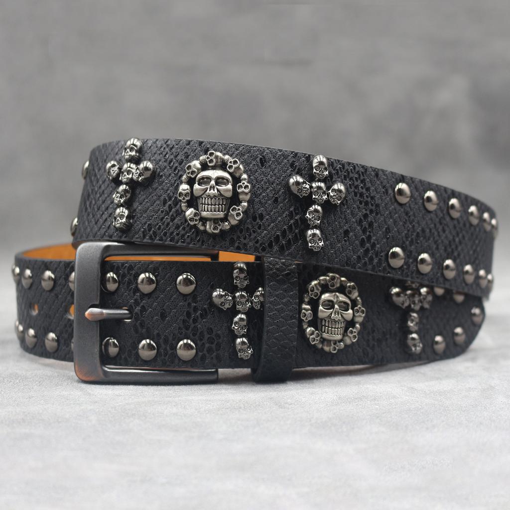 7-color 3D Skull Rivet Belt Punk Men's Belt Women's Snake Pattern Versatile Decorative Belt