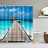 Küstenlandschaft Strand Muscheln Duschvorhänge Seestern Schneckenhaus Blaues Brett Palmen Sonnenuntergang Naturlandschaft Badezimmervorhang Dekor