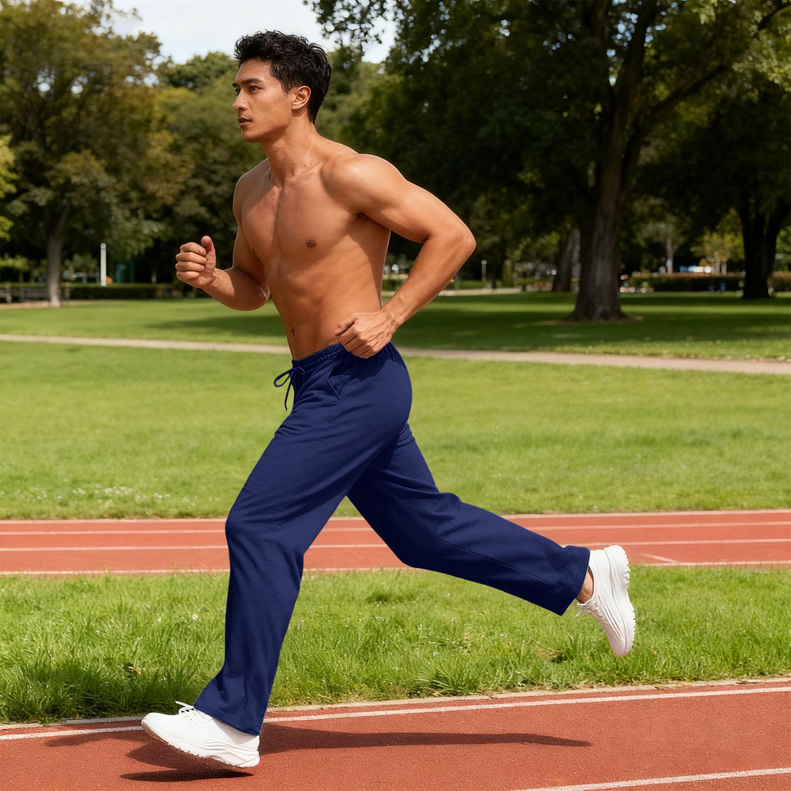 

Men s Casual Loose Sports Loose Straight Leg Fitness Belt Pocket Sweatpants XXL тёмно-синий