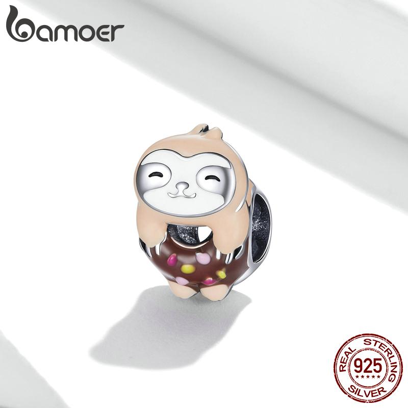 

BAMOER Стерлингового Серебра 925 пробы прекрасный красочный эмаль мини-пончик и ленивец подвеска для оригинального браслета женские ювелирные изделия 925 silver