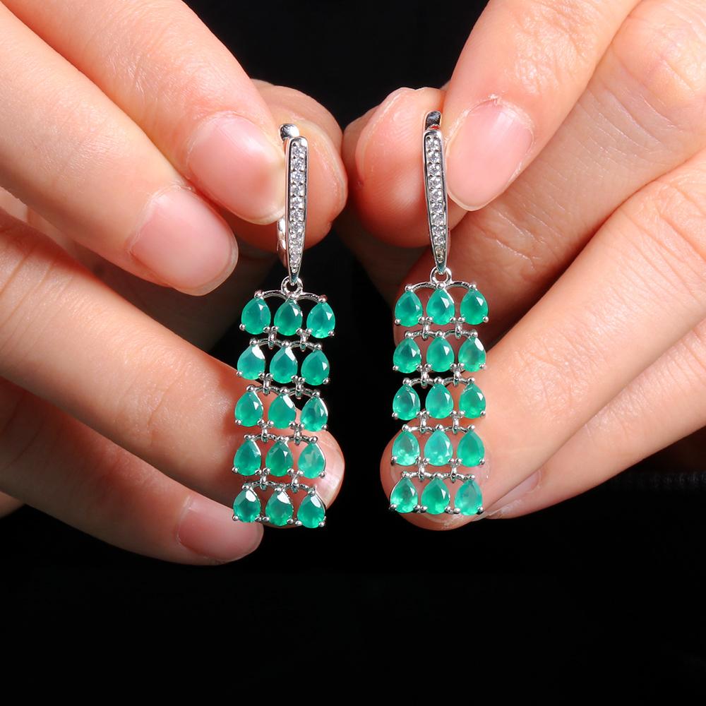 Ohrringe mit langem Verschluss, natürlicher grüner Achat-Edelstein, 925er-Sterlingsilber, modischer und luxuriöser Schmuck für Damen, Hochzeit, Blumenstrauß und Partys als Geschenk