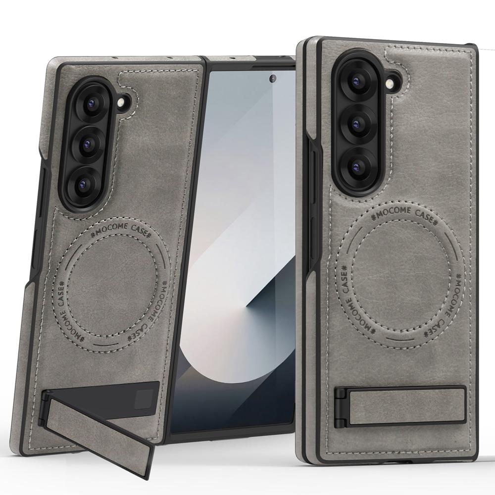 KEYSION Luxusní PU kožené magnetické pouzdro pro MagSafe pro Samsung Galaxy Z Fold 6 5 4 3 5G Kickstand Bezdrátové nabíjení Kryt telefonu