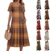 Ladies' Plaid Printed Casual And Fashionable Short Sleeved Round Neck Dress