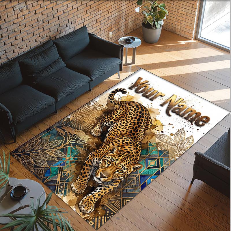 Lion Tiger Theme Crystal Velvet Rug Personalized Custom Name Text Soft Floor Mat Home Decor