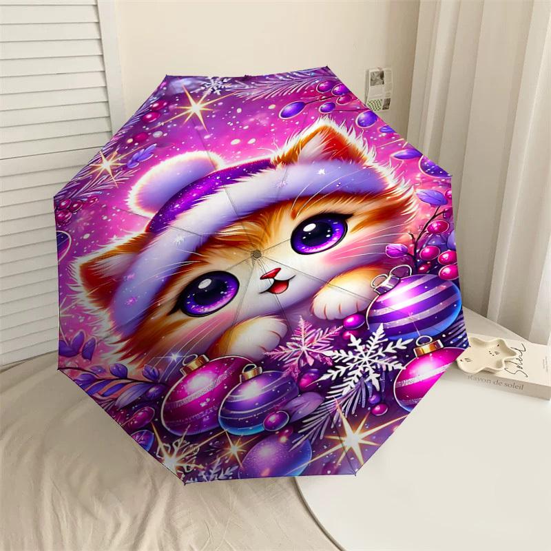 

1PC cat ornament Automatic Open/Close Umbrella Compact Folding Umbrella with 8-Rib Shaft lightweight esign, Highquality Fabric1172A
