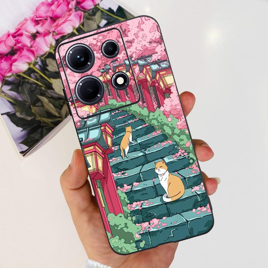 For Infinix Note 30i Case Stylish Flower Black TPU Shockproof Bumper For Infinix Note 30 Pro X678B Phone Cover Note 30 5G Fundas