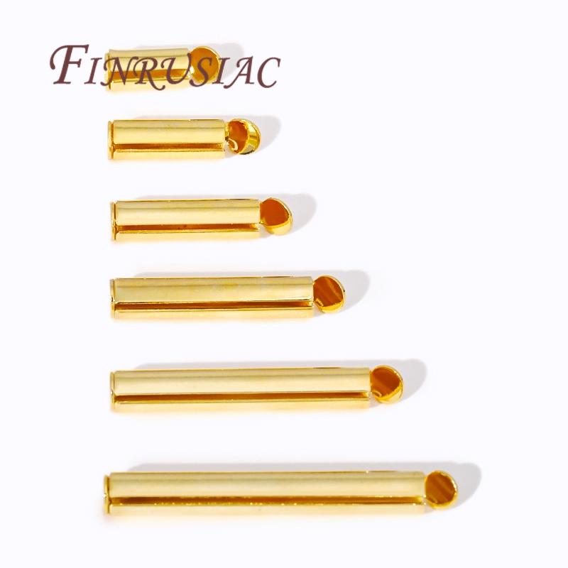 18K Gold Plated Crimp End Beads Slide End Clasp Buckles Tubes Slider End Caps Connectors For Jewelry Making DIY Accessories