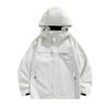 Men's Light Gray Hooded Outdoor Jacket - Waterproof Windbreaker with Zipper Pockets