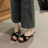 2025 summer new square head open-toed slope heel half-tow holiday beach Roman cool slippers with women's cool slippers