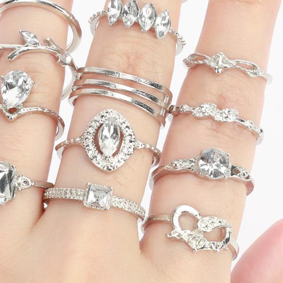 15Pcs/Set Women Bohemian Rhinestone Stackable Finger Rings Jewelry Gift for Daily Wear