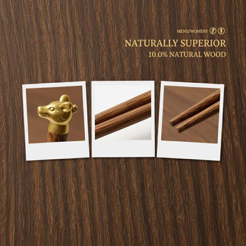 Kawaii Chinese Zodiac Animal Wooden Chopsticks Set Reusable Tableware for Sushi Lovers Romantic Couple Gift