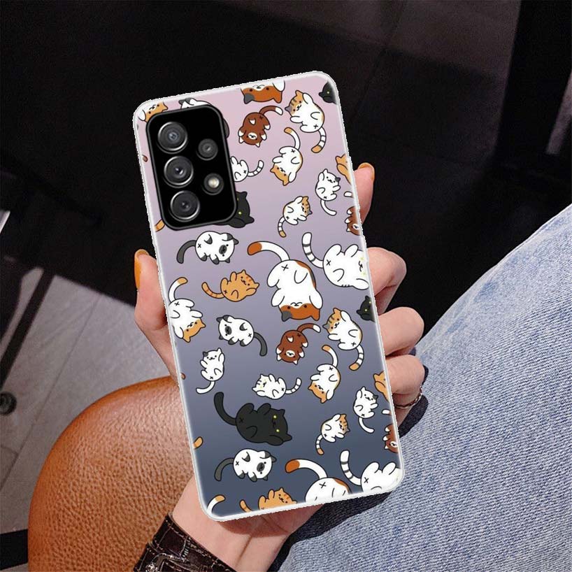 Cartoon Cute Cats Background Phone Case for Samsung Galaxy A52 A51 A50S A12 A22 A32 A72 A10S A30S A31 A71 Note 20 Ultra 10 Plus
