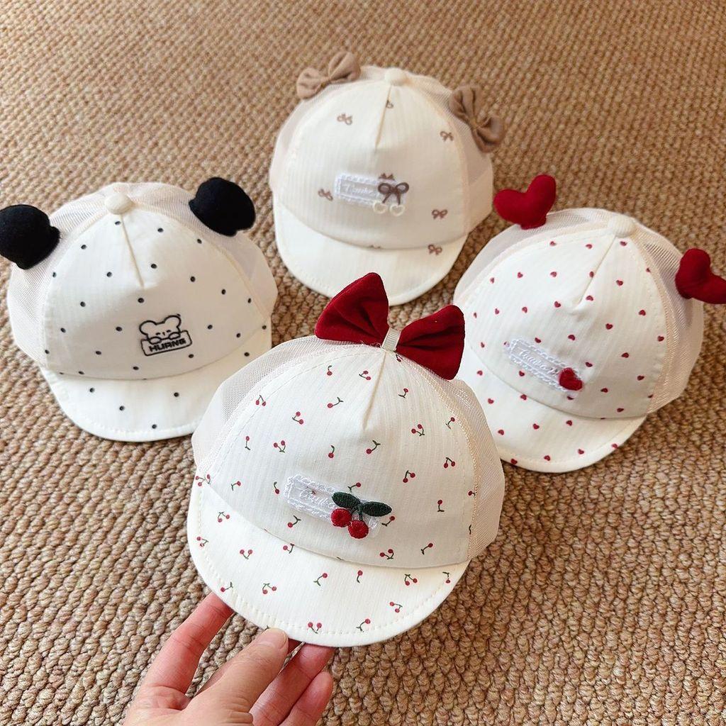 Baby Girl Boy Summer Cotton Sun Hat With Cherry Heart Dots For Newborns