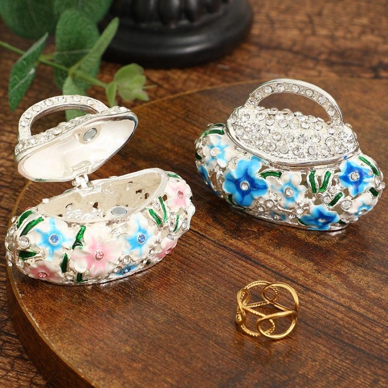 Handbag Shape Mini Jewelry Storage Box Inlaid Gem Organizer Exquisite Alloy Earrings Ring Holder Storage Jar Unique Couple Gift