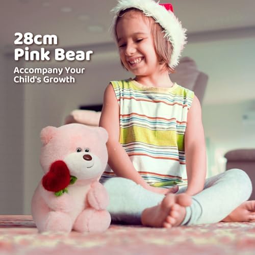 Valentine's Day Teddy Bear with Heart Rose 28cm Pink Plush Toy Stuffed Animal Birthday Gift for Girlfriend Kids