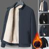 Winter Thickened Velvet Lining Cotton Coat Men Stand Collar Long Sleeve Jacket Solid Color Business Outerwear with Pockets