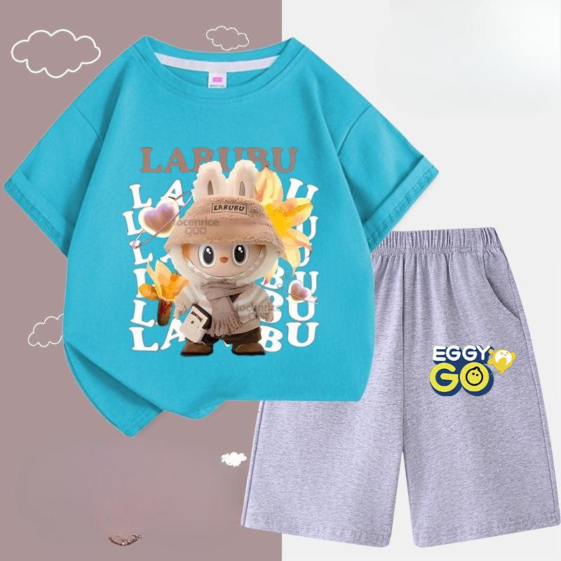 Children's LBB Fashion Casual Short-sleeved Shirt and Shorts Two-piece Set, Summer Loose Sportswear for Boys and Girls