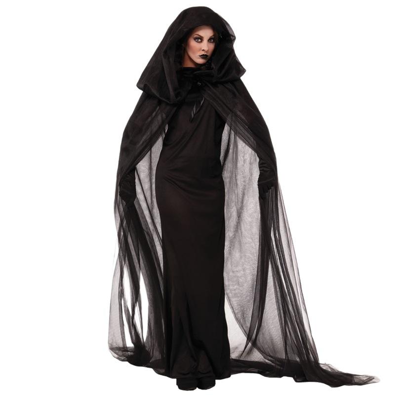 Halloween costume black cape ghost bride vampire bad witch
