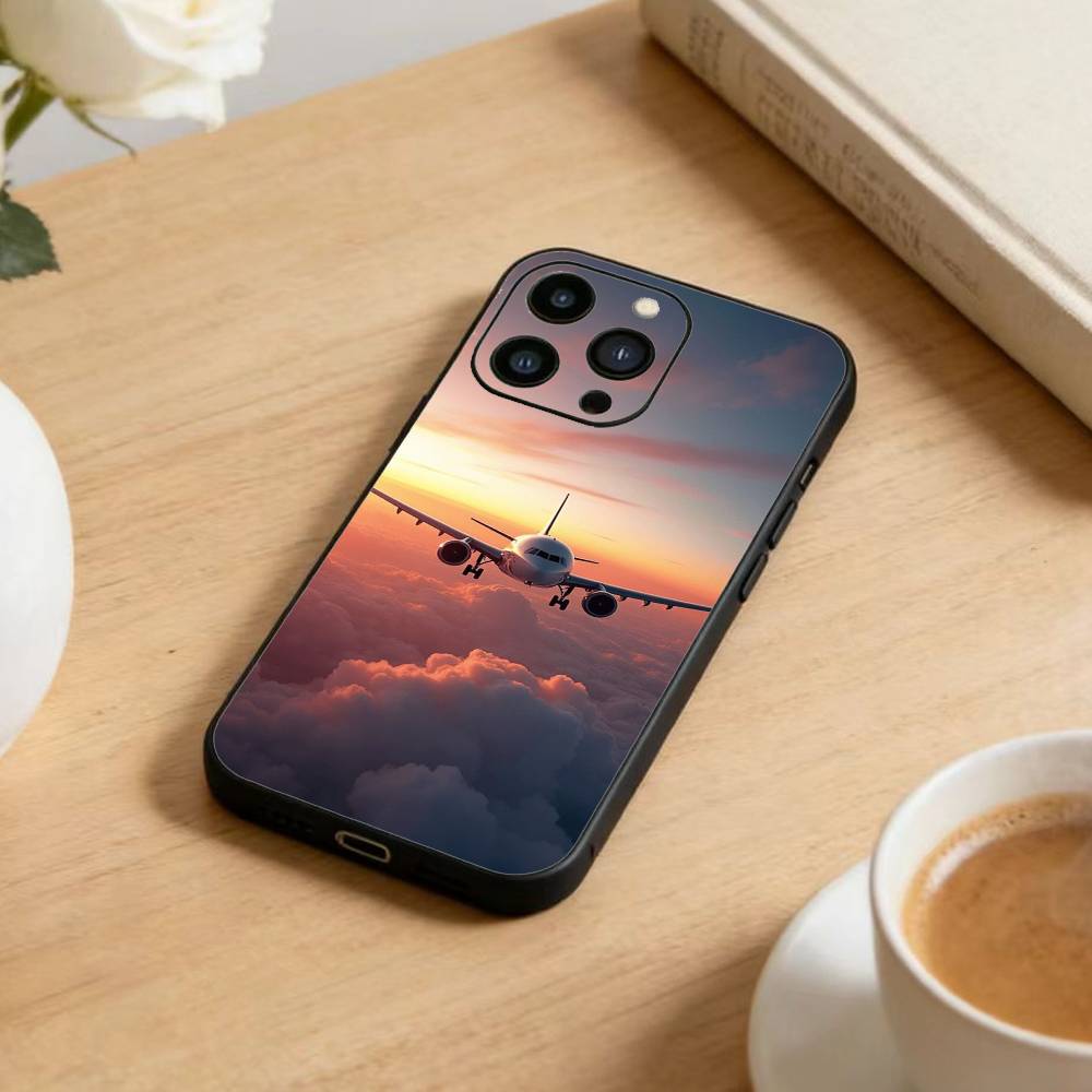 Airplane Phone Case For iPhone 16,15,14,13,12,17,Pro Max,Plus Silicone Black Case