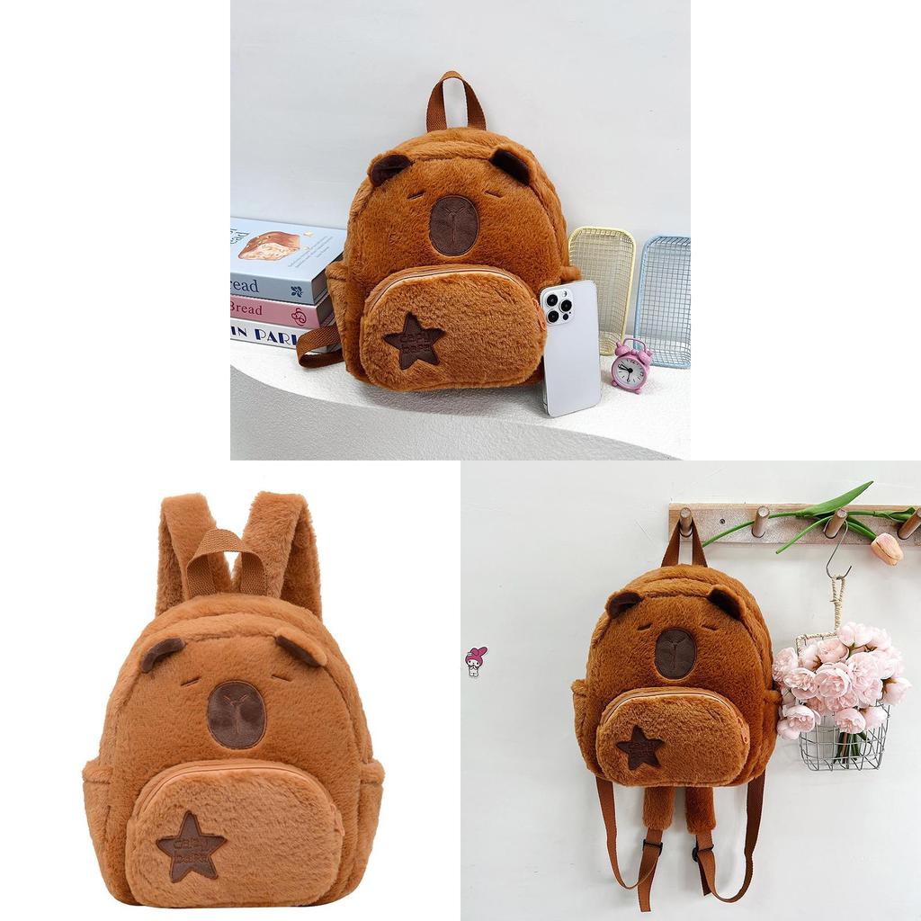 Capybara Animal Zipper Plush Toy Backpack Cartoon Doll Schoolbag Birthday Gift