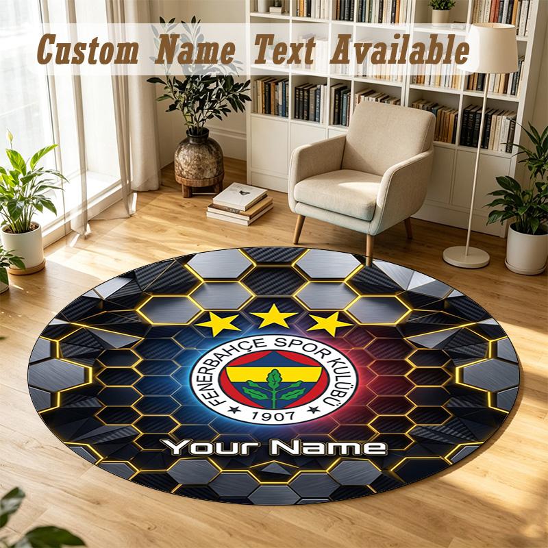 Round Rug Custom NameFenerbahçe FC Pattern Non Slip Carpet Home Floor Decor