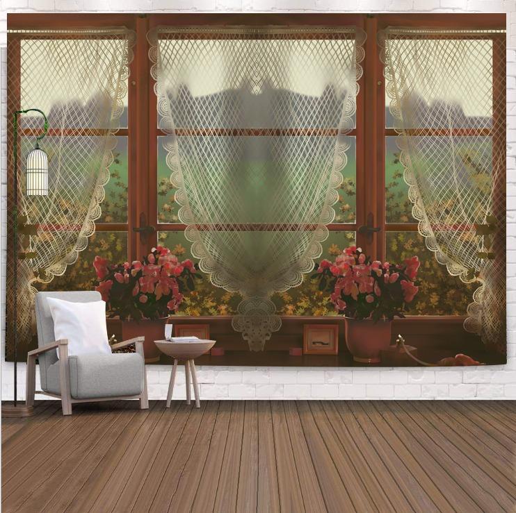 Berglandschaft vor dem Fenster, hängender Wandteppich, Wanddekoration für Zuhause, Büro, Wohnzimmer