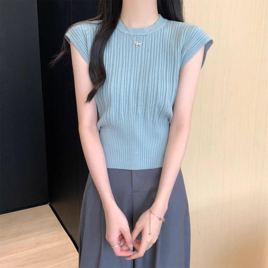 Korean Style Versatile Round Neck Short Sleeve Knit Top for Women - Summer 2025 Casual Niche T-Shirt