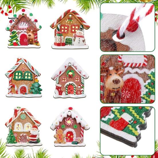 DIY Christmas Party Supplies 24/36Pcs Gingerbread House Ornaments, Wooden Xmas Tree Decor with Rope, Hanging Decorations Ornaments for Holiday