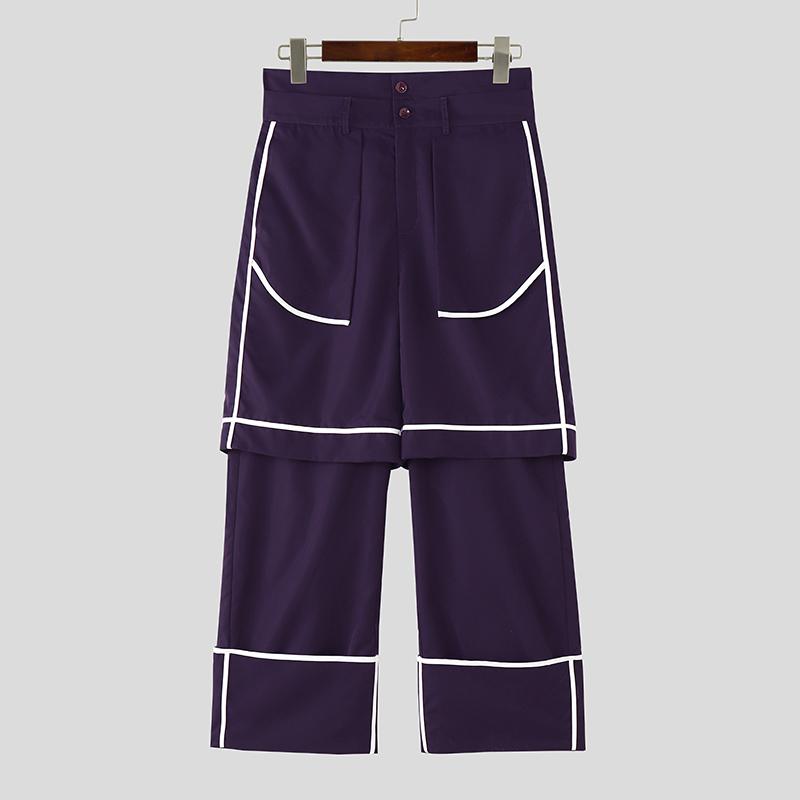

INCERUN Men Elastic Waist Stitching Layers Casual Long Harem Pants Trousers фиолетовый
