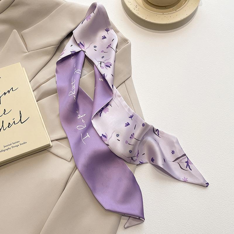 

Узкий и длинный маленький шарф из искусственного шелка, пояс для волос, шарф светло-фиолетовый