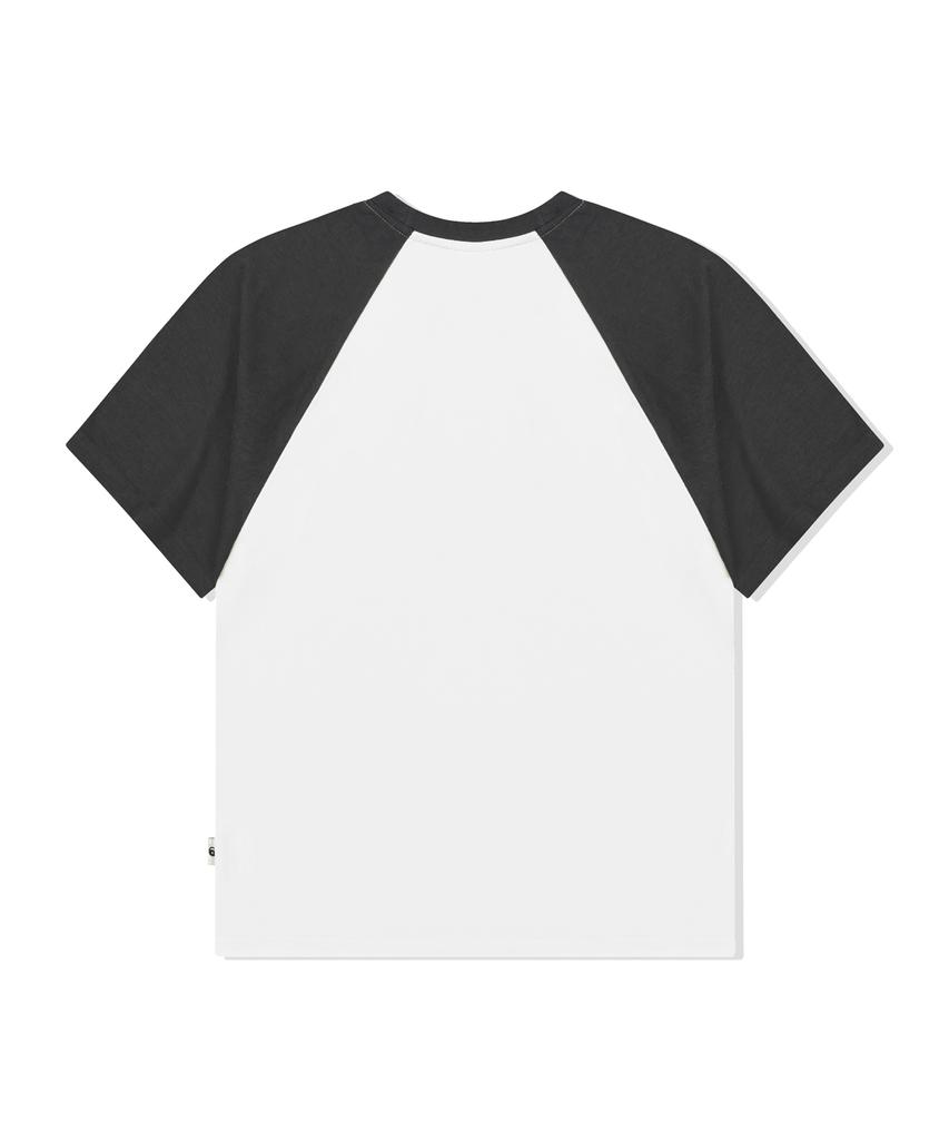 ESCAPEFROM Logo Pink Circle Print Raglan Color Block Short Sleeve T-Shirt Charcoal